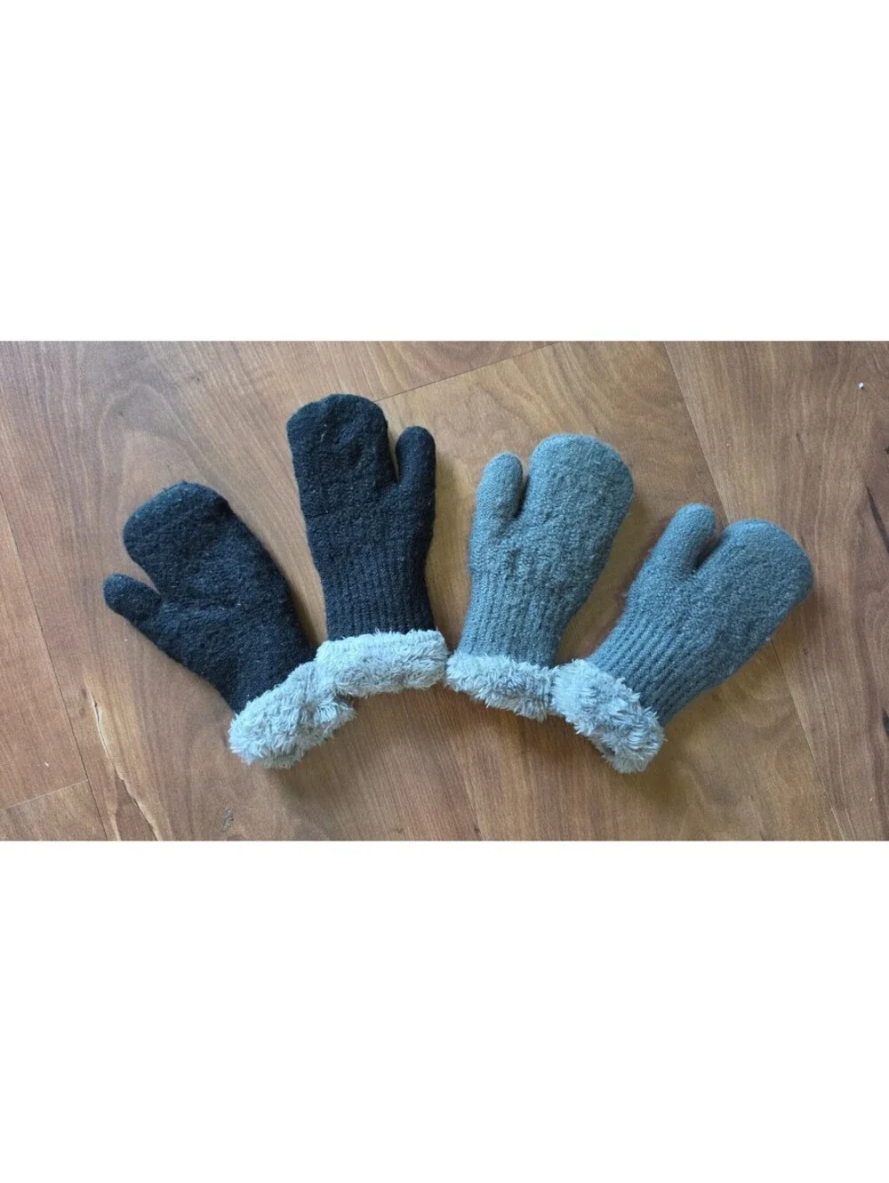 Cozy Winter Kids Mitten Bundle (2 Pairs) - Black & Grey Knit Sherpa Cuffs, 394